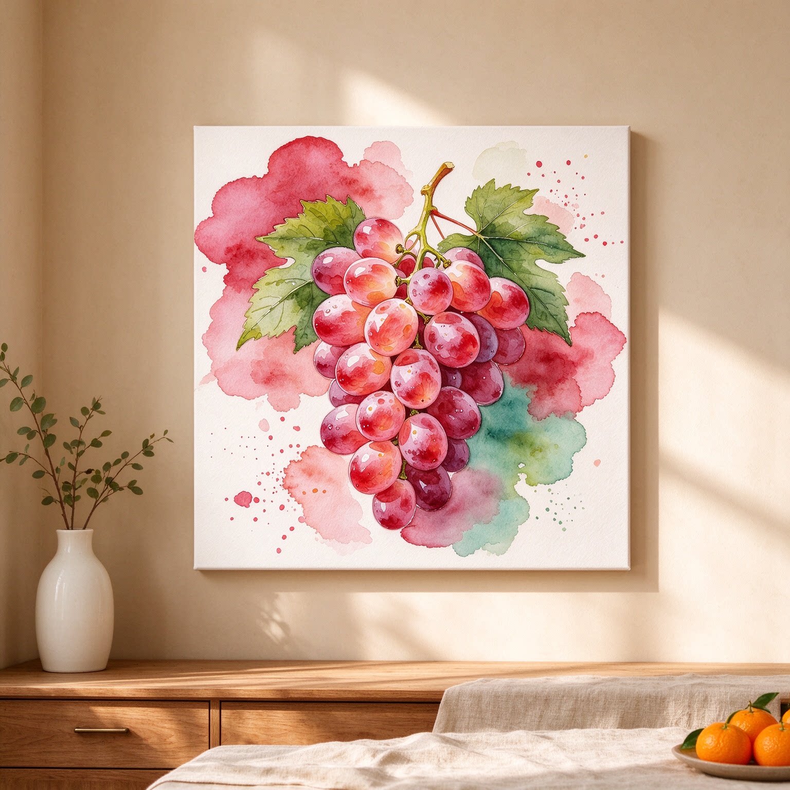 方形水墨水果装饰画简约仿油画唯美清新艺术高级感卧室客厅摆挂画