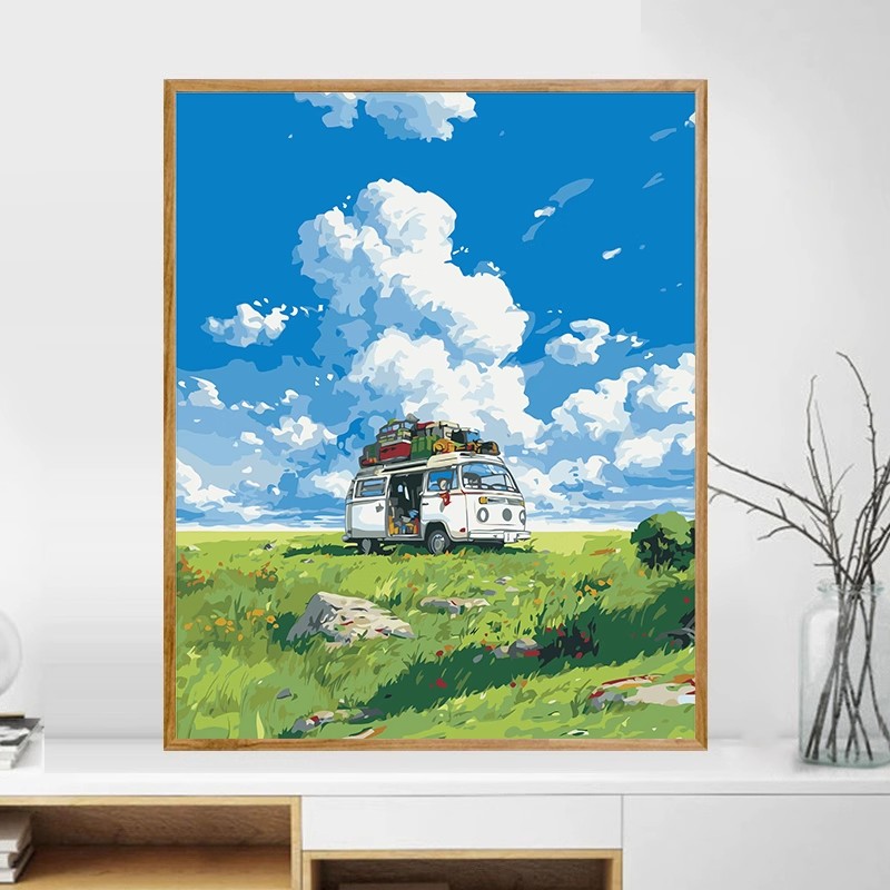 宫崎骏装饰画卡通成品仿油画风景动漫治愈唯美儿童卧室客厅摆挂画图片