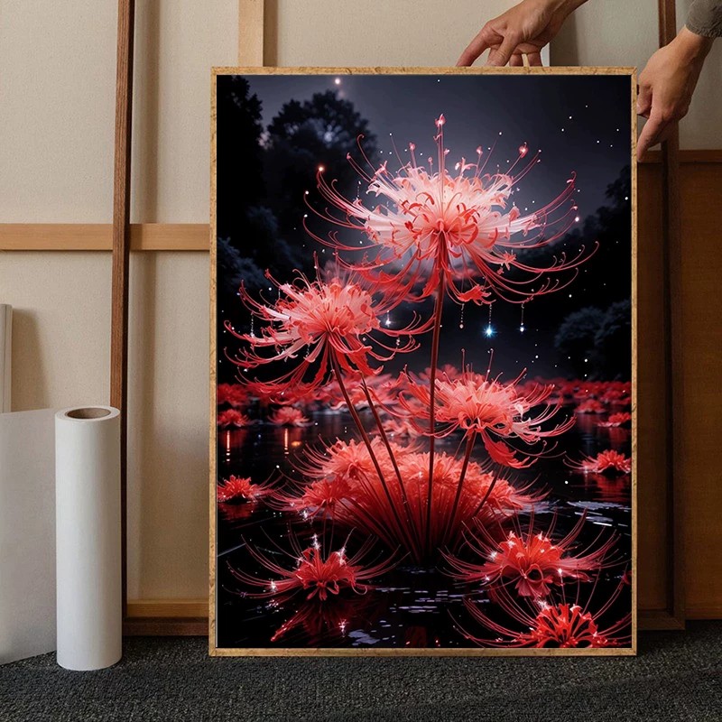 彼岸花卉曼珠沙华装饰画仿油画风景简约小众高级感卧室客厅摆挂画