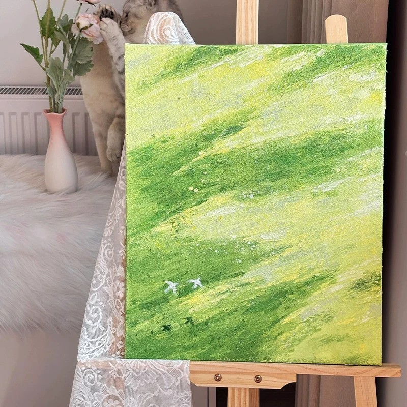 绿色系简约田园装饰画仿油画喷印小清新艺术高级感卧室客厅摆挂画