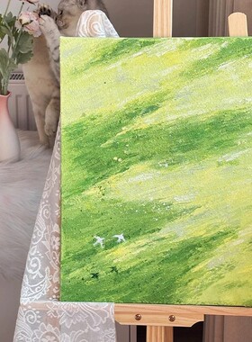 绿色系简约田园装饰画仿油画喷印小清新艺术高级感卧室客厅摆挂画