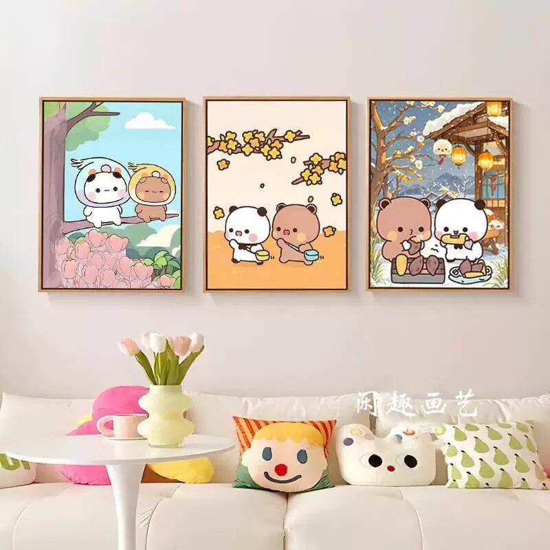 一二布布卡通动漫装饰画可爱温馨治愈浪漫氛围感小熊卧室客厅挂画