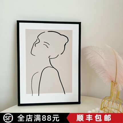 ins风北欧风装饰画 复古抽象线条挂画桌面相框画摆件挂画拍摄背景