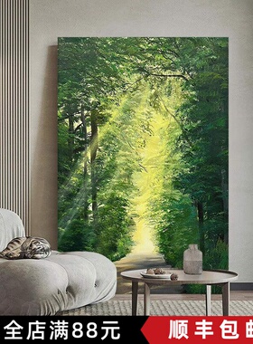 喷印成品绿色森林小路风景挂画丁达尔效应客厅装饰画玄关油画挂画