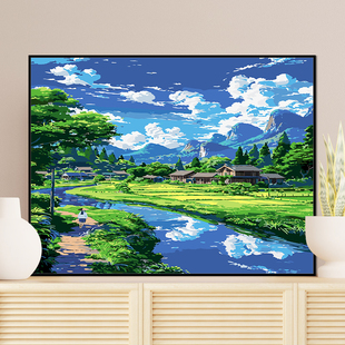 装 饰画成品仿油画风景小清新治愈卧室客厅摆挂画 夏天横版 宫崎骏