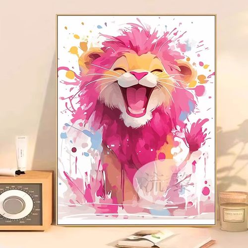 可爱卡通辛巴粉色狮子王装饰画成品仿水彩多巴胺治愈卧室儿童挂画