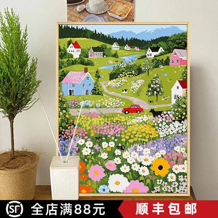 莫奈森系花园成品装饰画卡通唯美仿油画风景田园风卧室客厅摆挂画