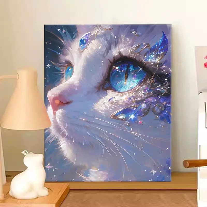 蝶恋猫装饰画梦幻唯美小众高级猫咪可爱成品卧室仿水彩客厅挂摆画图片