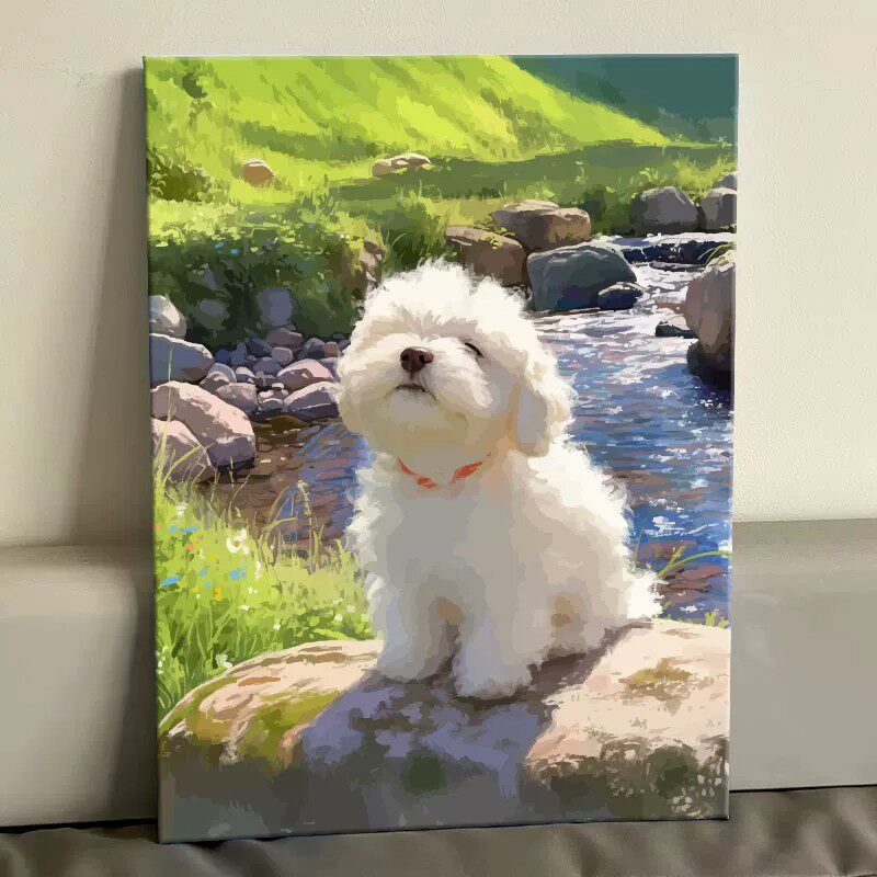 可爱小狗狗田园风装饰画仿油画成品治愈系可爱温馨卧室客厅摆挂画