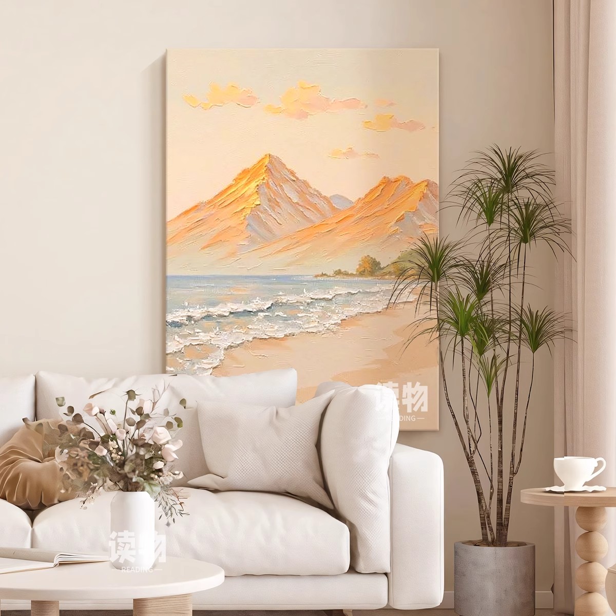 日照金山奶油装饰画成品仿油画风景唯美小众高级感卧室客厅摆挂画