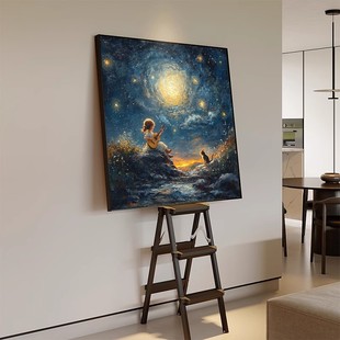 梵高星空装饰画仿油画风景方形唯美梦幻治愈高级感卧室客厅摆挂画