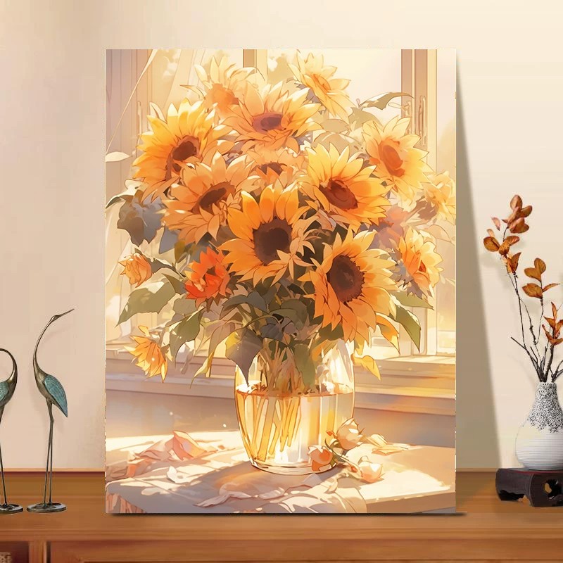 向日葵花卉装饰画成品仿油画唯美治愈温馨氛围艺术卧室客厅摆挂画