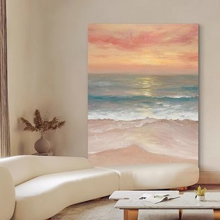 海上日出装饰画仿油画风景海上日出简约高级感唯美卧室客厅摆挂画