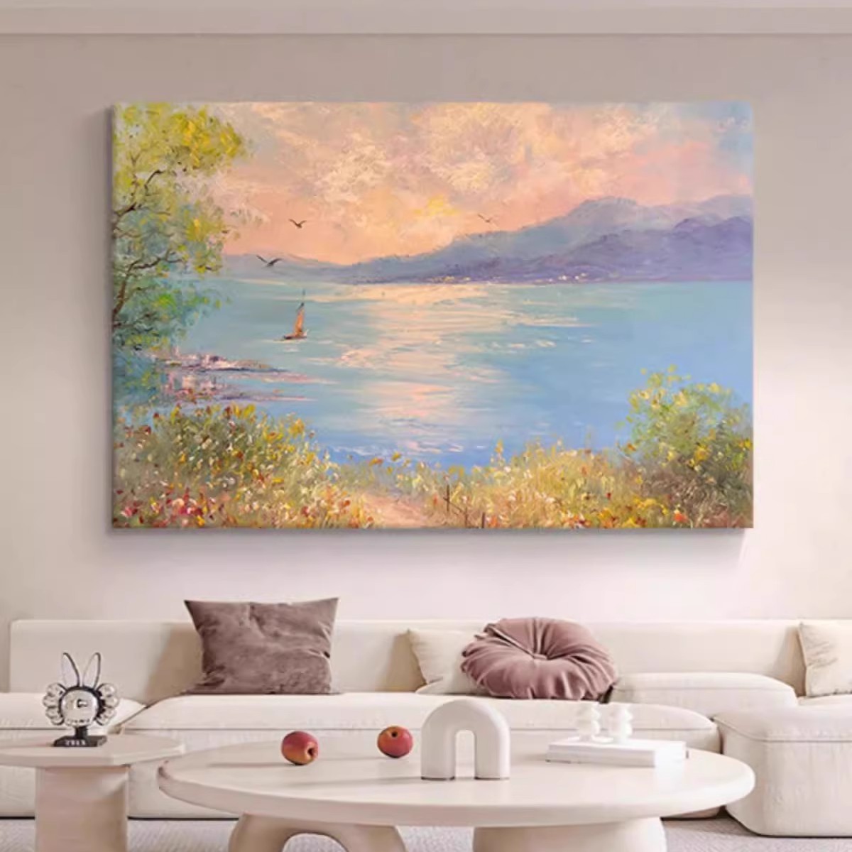 海上日出横版装饰画仿油画风景唯美小众艺术高级感卧室客厅摆挂画