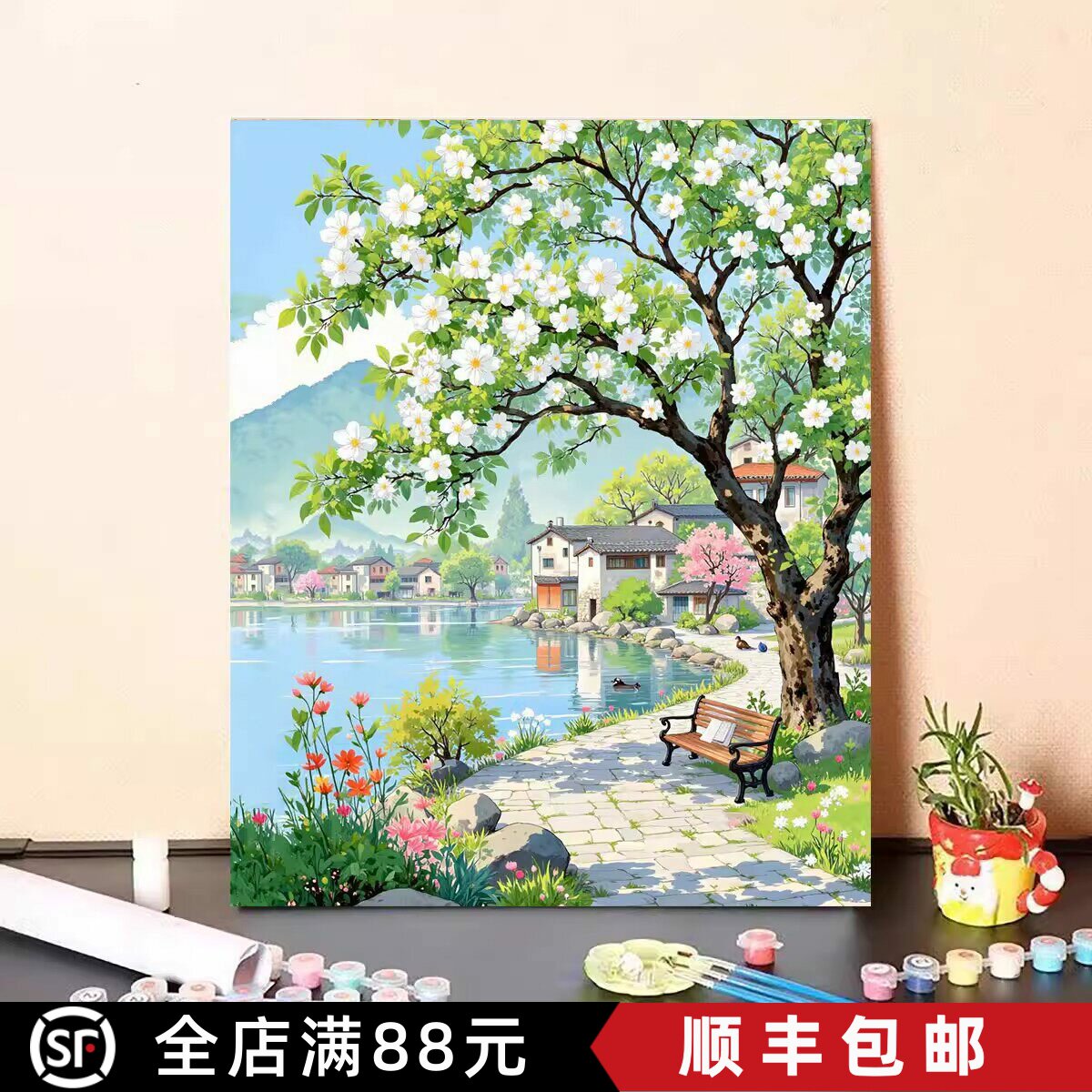 春日田园装饰画国风仿油画风景唯美治愈清新氛围感卧室客厅摆挂画
