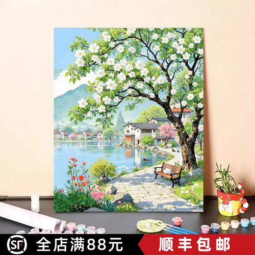 春日田园装饰画国风仿油画风景唯美治愈清新氛围感卧室客厅摆挂画