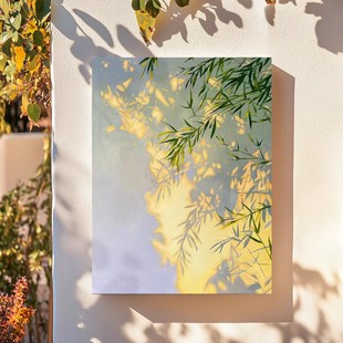 竹子光影植物装饰画成品高清新客厅餐厅中古风卧室床头玄关摆挂画