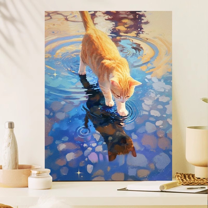 猫咪装饰画成品仿油画唯美治愈可爱橘猫黑猫高级感卧室客厅摆挂画图片