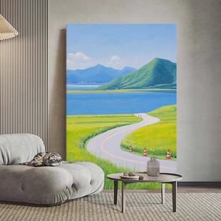 饰画成品仿油画风景清新治愈高级感客厅玄关摆挂画 远山湖畔田园装