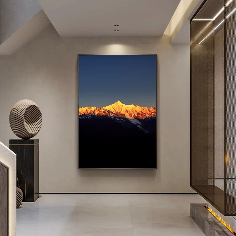 日照金山远山大自然装饰画仿油画风景唯美高级感卧室客厅餐厅挂画