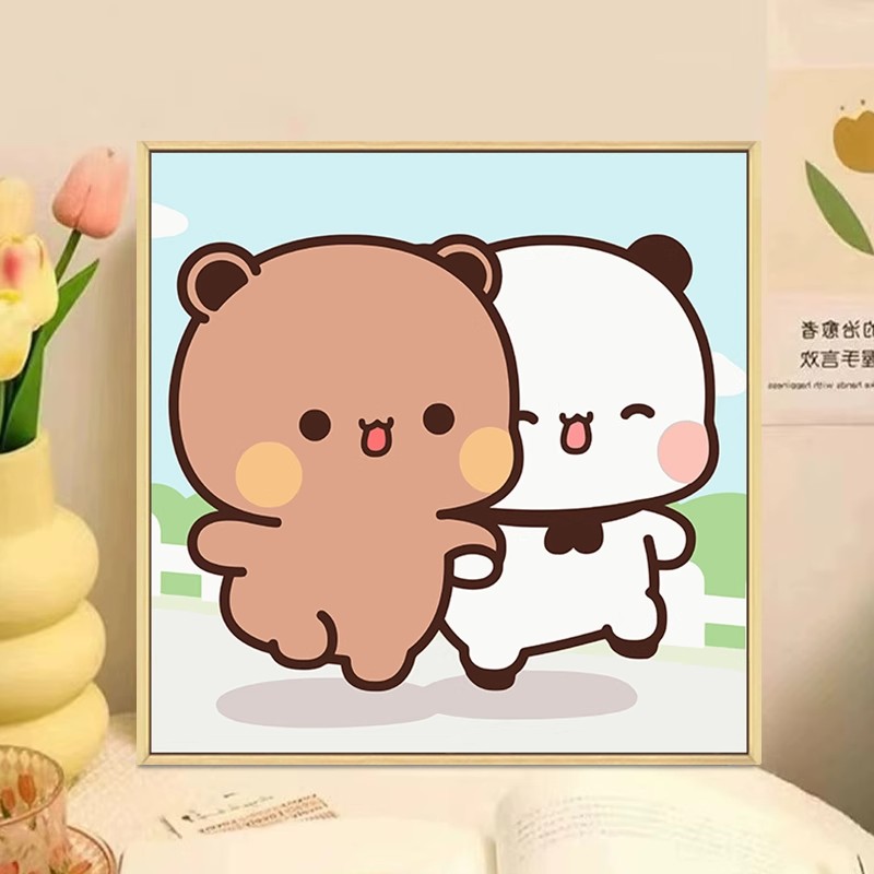 可爱布布仿油彩画卡通装饰摆画儿童温馨情侣卧室桌面斗柜成品挂画