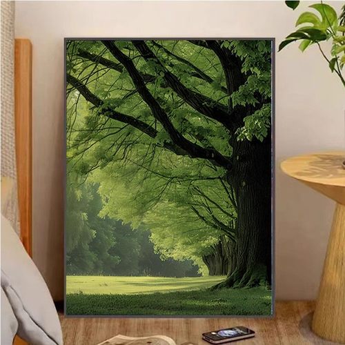 绿色夏日光景治愈系装饰画森林树丛清新仿油画风景卧室客厅摆挂画