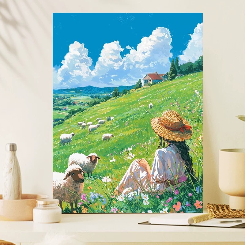 夏日花海田园装饰画仿油画风景宫崎骏艺术小众治愈卧室客厅摆挂画