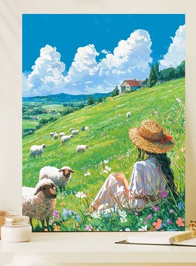夏日花海田园装饰画仿油画风景宫崎骏艺术小众治愈卧室客厅摆挂画
