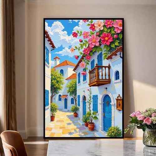 理想小镇卡通装饰画成品仿油画风景建筑小清新唯美卧室客厅摆挂画
