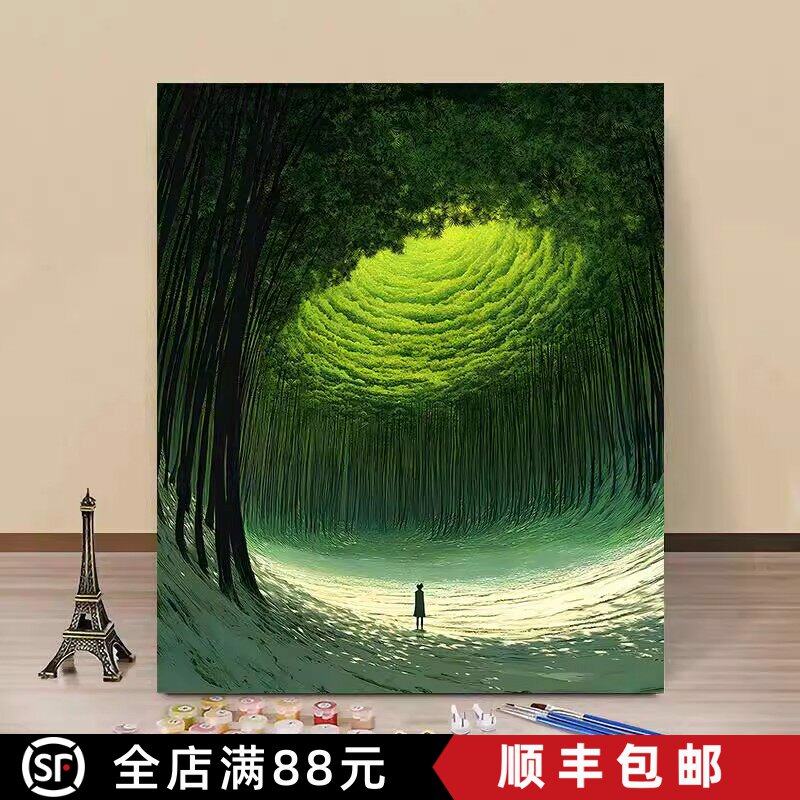 成品森林治愈油画风景装饰画动漫北欧风高级感小众卧室客厅摆挂画