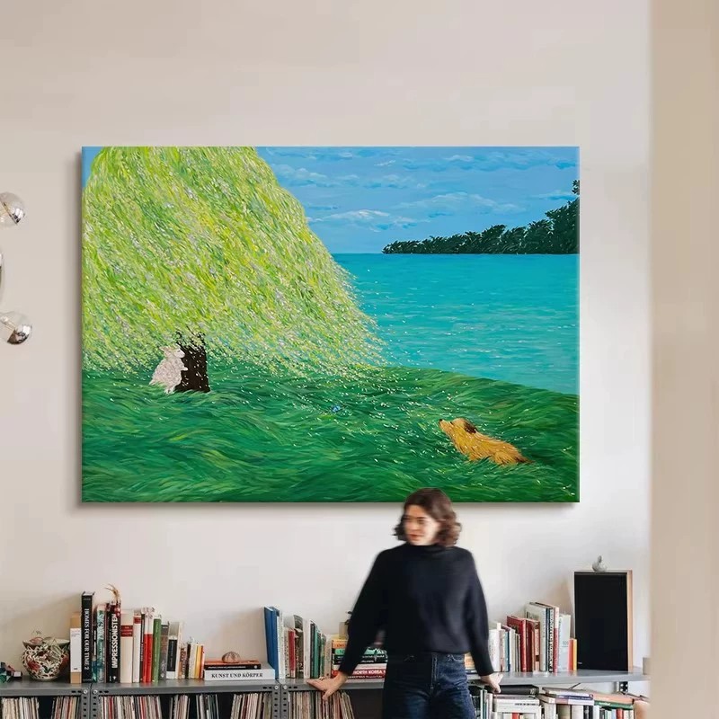 海边田园装饰画仿油画风景横版唯美治愈小清新简约卧室客厅摆挂画