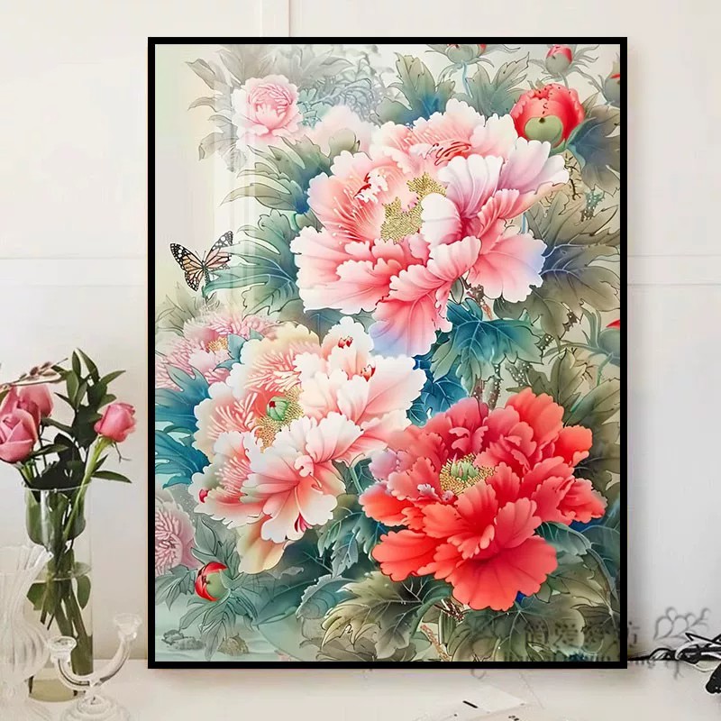 中式牡丹花卉装饰画富贵寓意国风高级感唯美仿油画卧室客厅摆挂画