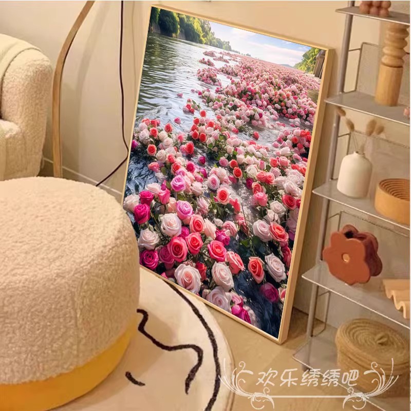 水中玫瑰花卉装饰画成品仿油画风景唯美小众高级感卧室客厅摆挂画图片