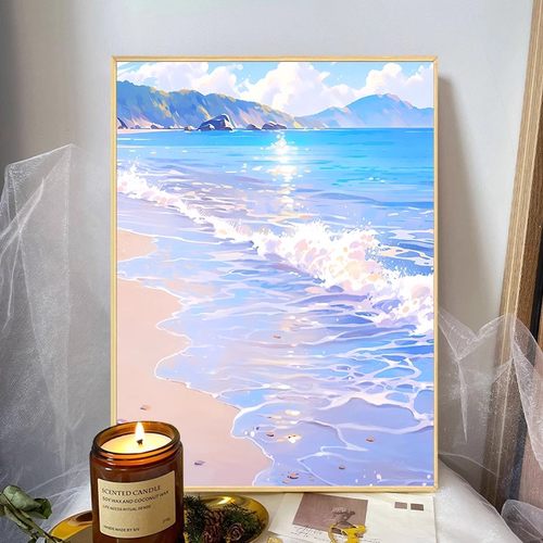 夏日海边风景装饰画仿水彩唯美治愈大海成品油画风卧室客厅摆挂画