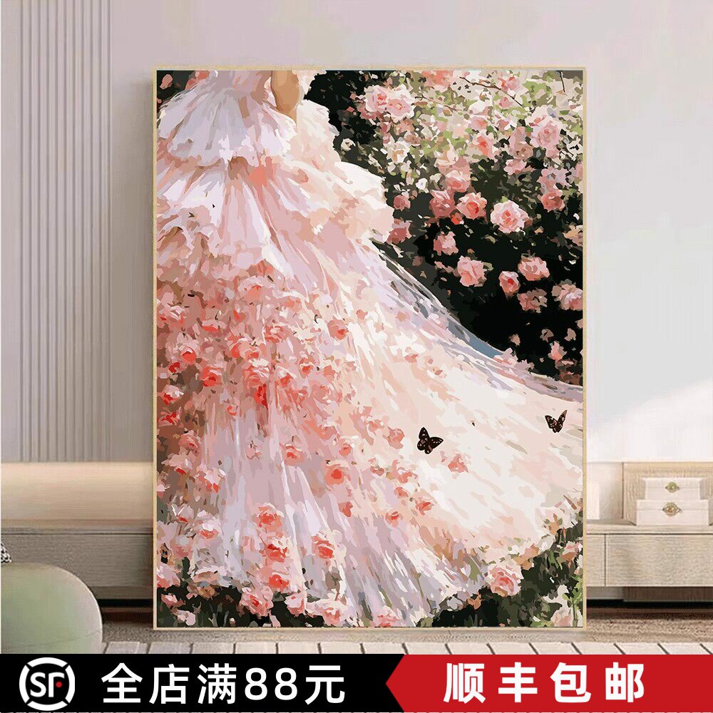 玫瑰人生装饰画成品仿油画风景人物花卉高级感复古卧室客厅摆挂画