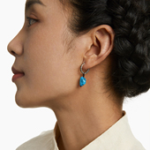 乌垛天然绿松石耳坠藏式 护魂石纯银耳环原创民族风设计感原矿耳饰