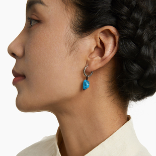 乌垛天然绿松石耳坠藏式护魂石纯银耳环原创民族风设计感原矿耳饰