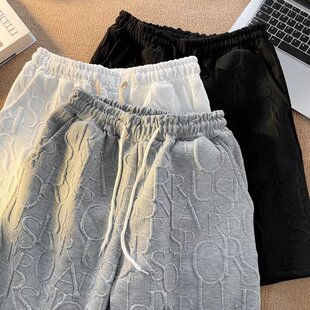 抽绳休闲慵懒风居家外穿五分裤 宽松大码 男夏季 潮牌设计感提花短裤