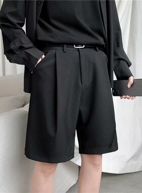 夏季新款高级感垂坠西装短裤男宽松直筒休闲百搭黑色五分西裤中裤