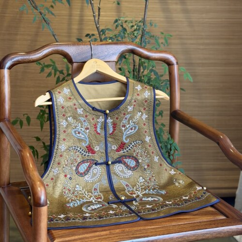 芳仪 芳华设计新中式醋酸刺绣马甲国风重工醋酸刺绣马甲FH-B0150
