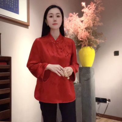 喜悦 芳华设计新中式醋酸提花上衣国风百搭款提花上衣FH-A0163