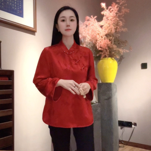 喜悦 芳华设计新中式醋酸提花上衣国风百搭款提花上衣FH-A0163