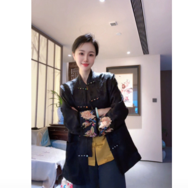 名堂 芳华设计新中式复古提花上衣国风刺绣拼接上衣FH-A0162