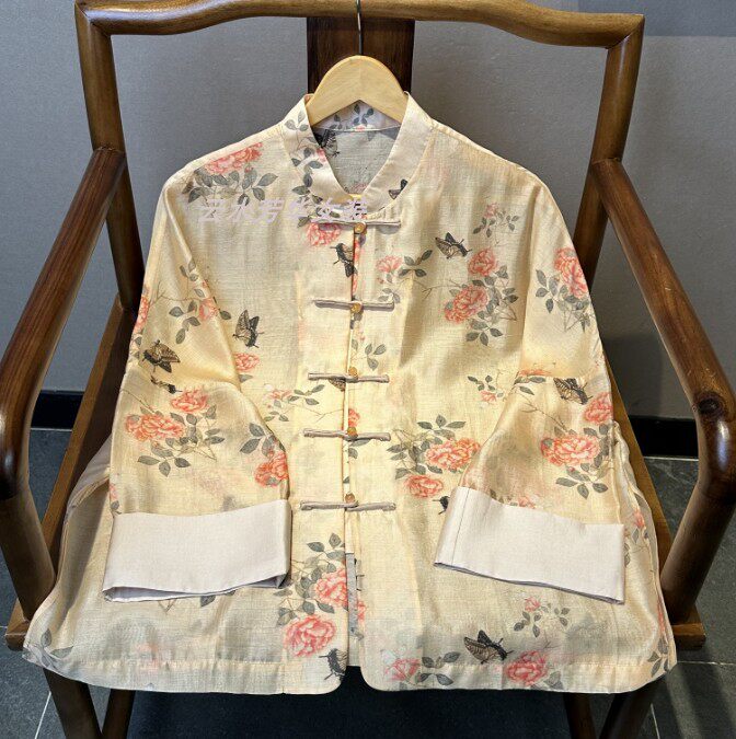 [SPECIAL] MAY IN THE WORLD XIZI NATIONAL STYLE NEW CHINESE RETRO JACQUARD TOP NATIONAL STYLE SUMMER STAND-UP COLLAR TOP
