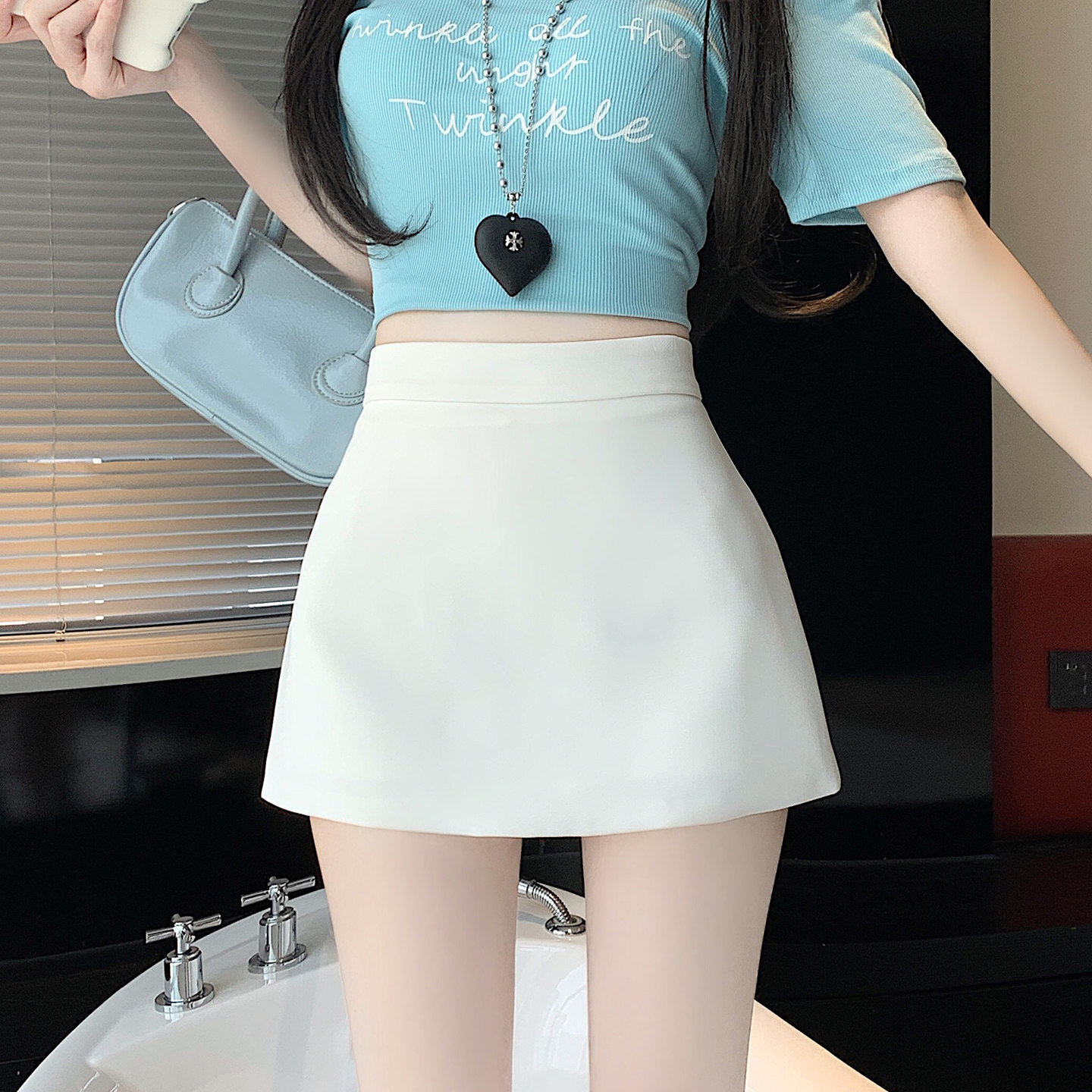 白色短裙女春夏季侧开叉包臀半裙防走光a字裙裤小个子高腰半身裙