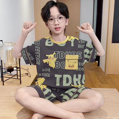 儿童睡衣2025新款男童纯棉夏季薄款短袖青少年大童男孩家居服套装