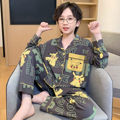儿童睡衣男童春秋季纯棉长袖大童套装青少年小男孩2025新款家居服