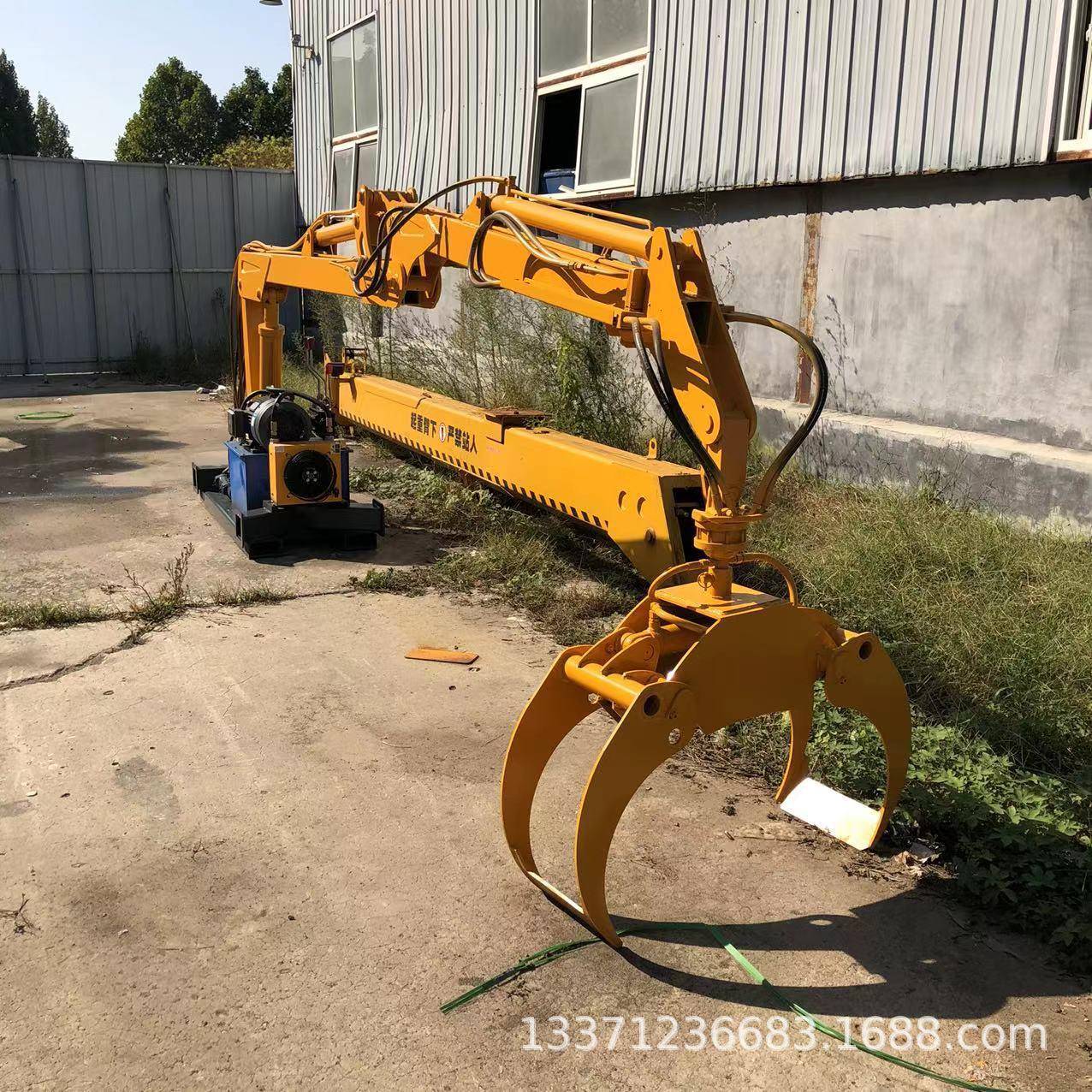 电动固定式抓木机抓木材草包废铁毛竹臂长4.2-8m液压旋转抓钢机