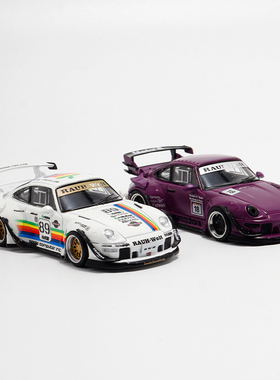 SW 保时捷RWB993 964 白苹果 小黄人 1:64 合金汽车模型摆件收藏