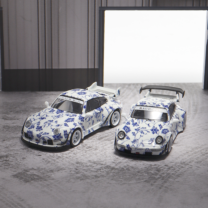 Flame 993 964 保时捷 RWB 青花瓷 夜光版 1:64 限量仿真汽车模型